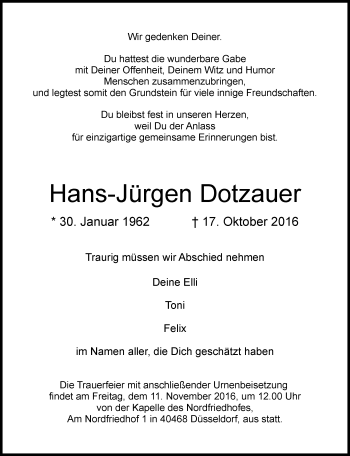 Traueranzeige von Hans-Jürgen Dotzauer von Rheinische Post
