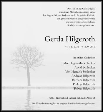 Traueranzeige von Gerda Hilgeroth von Rheinische Post