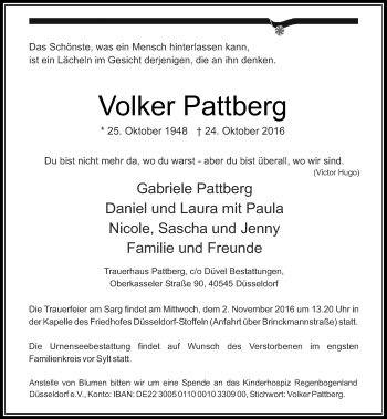 Traueranzeige von Volker Pattberg von Rheinische Post