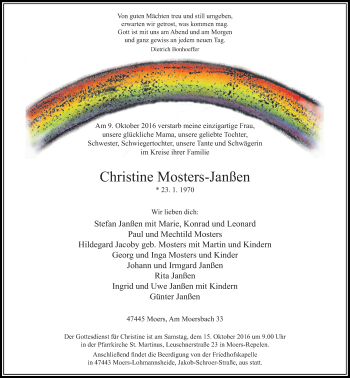Traueranzeige von Christine Mosters-Janßen von Rheinische Post