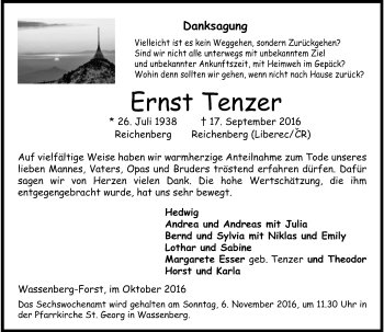 Traueranzeige von Ernst Tenzer von Rheinische Post