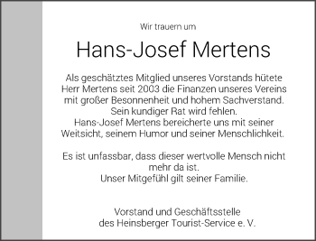 Traueranzeige von Hans-Josef Mertens von Rheinische Post