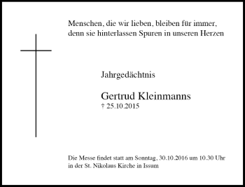 Traueranzeige von Gertrud Kleinmanns von Rheinische Post