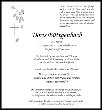 Traueranzeige von Doris Büttgenbach von Rheinische Post