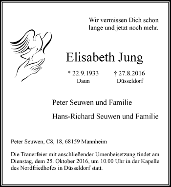 Traueranzeige von Elisabeth Jung von Rheinische Post