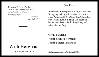 Traueranzeige von Willi Berghaus von Rheinische Post