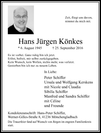 Traueranzeige von Hans Jürgen Könkes von Rheinische Post