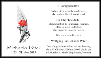 Traueranzeige von Michaela Peter von Rheinische Post