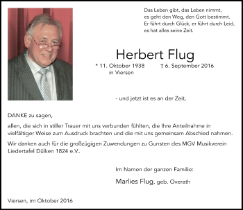 Traueranzeige von Herbert Flug von Rheinische Post