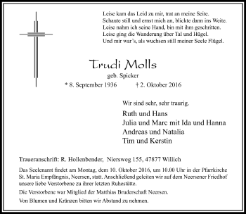 Traueranzeige von TrudiMolls iMolls von Rheinische Post
