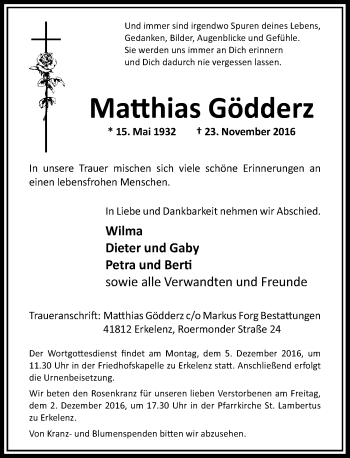 Traueranzeige von Matthias Gödderz von Rheinische Post