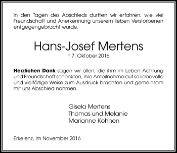 Traueranzeige von Hans-Josef Mertens von Rheinische Post