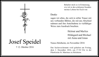 Traueranzeige von Josef Speidel von Rheinische Post