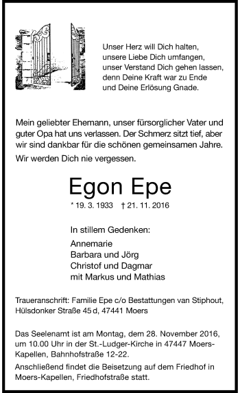 Traueranzeige von Egon Epe von Rheinische Post