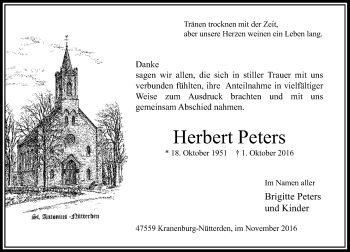 Traueranzeige von Herbert Peters von Rheinische Post