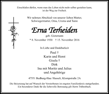 Traueranzeige von Erna Terheiden von Rheinische Post