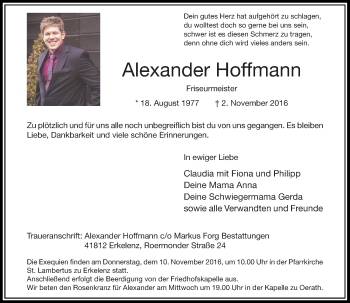 Traueranzeige von Alexander Hoffmann von Rheinische Post