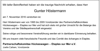 Traueranzeige von Gunter Höstermann von Rheinische Post