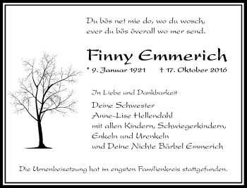 Traueranzeige von Finny Emmerich von Rheinische Post