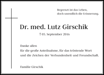 Traueranzeige von Lutz Girschik von Rheinische Post