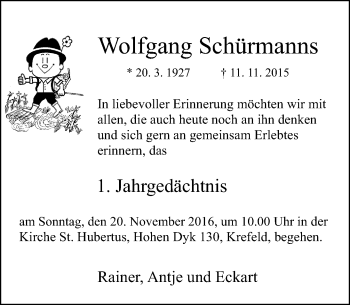 Traueranzeige von Wolfgang Schürmanns von Rheinische Post