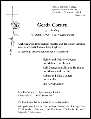 Traueranzeige von Gerda Coenen von Rheinische Post