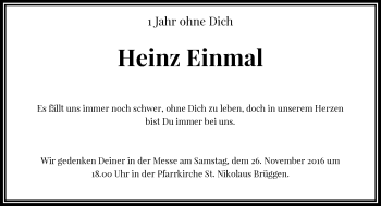 Traueranzeige von Heinz Einmal von Rheinische Post