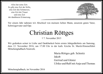 Traueranzeige von Christian Röttges von Rheinische Post