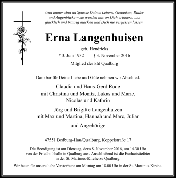 Traueranzeige von Erna Langenhuisen von Rheinische Post
