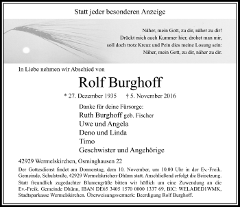 Traueranzeige von Rolf Burghoff von Rheinische Post