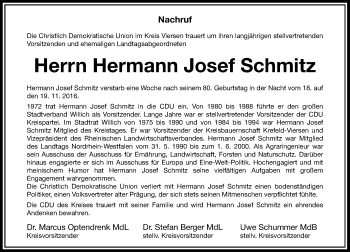 Traueranzeige von Hermann Josef Schmitz von Rheinische Post