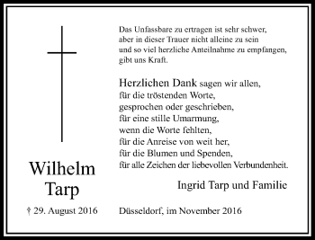 Traueranzeige von Wilhelm Tarp von Rheinische Post
