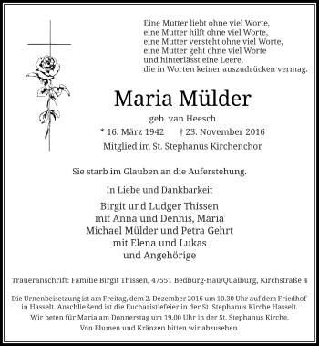 Traueranzeige von Maria Mülder von Rheinische Post