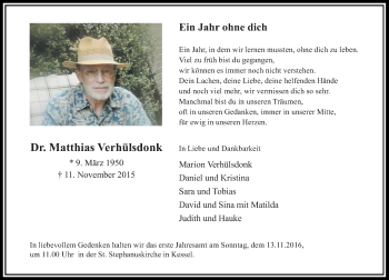 Traueranzeige von Matthias Verhülsdonk von Rheinische Post