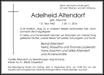 Traueranzeige von Adelheid Altendorf von Rheinische Post