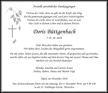 Traueranzeige von Doris Büttgenbach von Rheinische Post