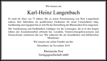 Traueranzeige von Karl-Heinz Langenbach von Rheinische Post