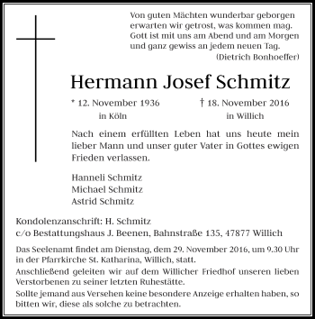 Traueranzeige von Hermann Josef Schmitz von Rheinische Post