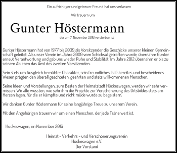 Traueranzeige von Gunter Höstermann von Rheinische Post