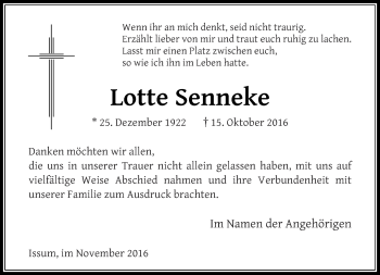 Traueranzeige von Lotte Senneke von Rheinische Post