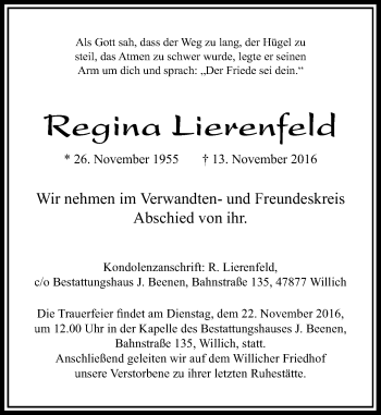 Traueranzeige von Regina Lierenfeld von Rheinische Post