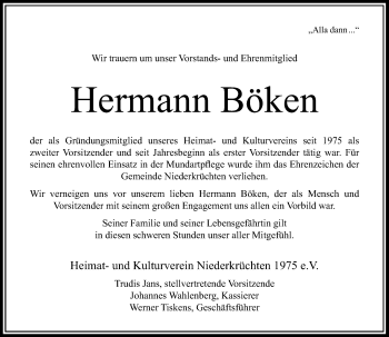 Traueranzeige von Hermann Böken von Rheinische Post