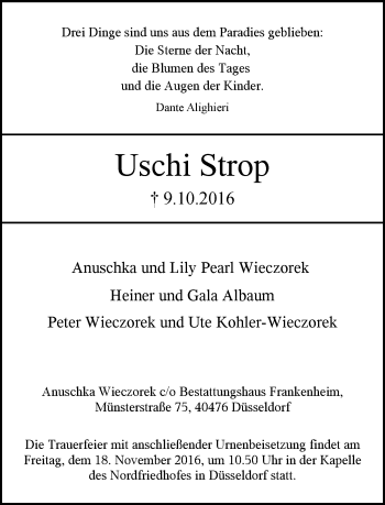 Traueranzeige von Uschi Strop von Rheinische Post