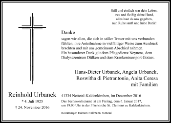 Traueranzeige von Reinhold Urbanek von Rheinische Post