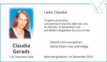 Traueranzeige von Claudia Gerads von Rheinische Post