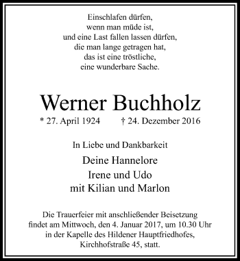 Traueranzeige von Werner Buchholz von Rheinische Post