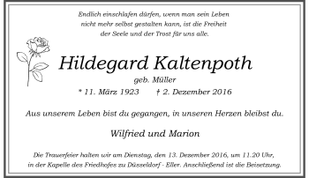 Traueranzeige von Hildegard Kaltenpoth von Rheinische Post