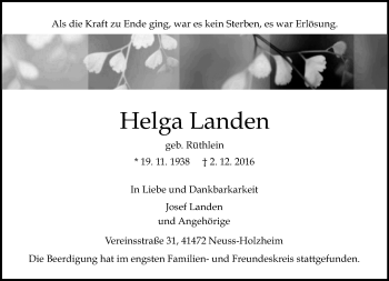 Traueranzeige von Helga Landen von Rheinische Post