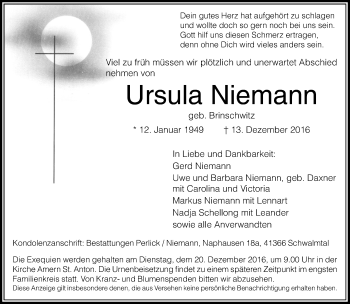 Traueranzeige von Ursula Niemann von Rheinische Post