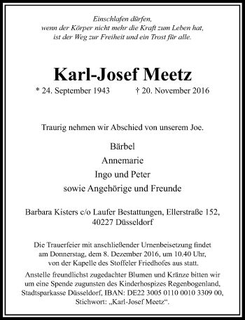 Traueranzeige von Karl-Josef Meetz von Rheinische Post